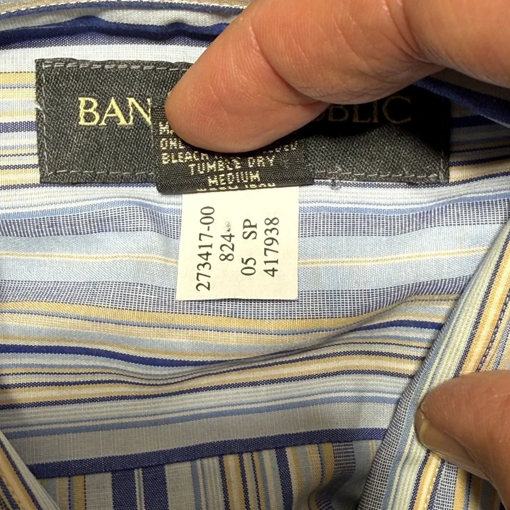 Banana Republic‎ Button Down Shirt Mens L Blue Striped 273417-00